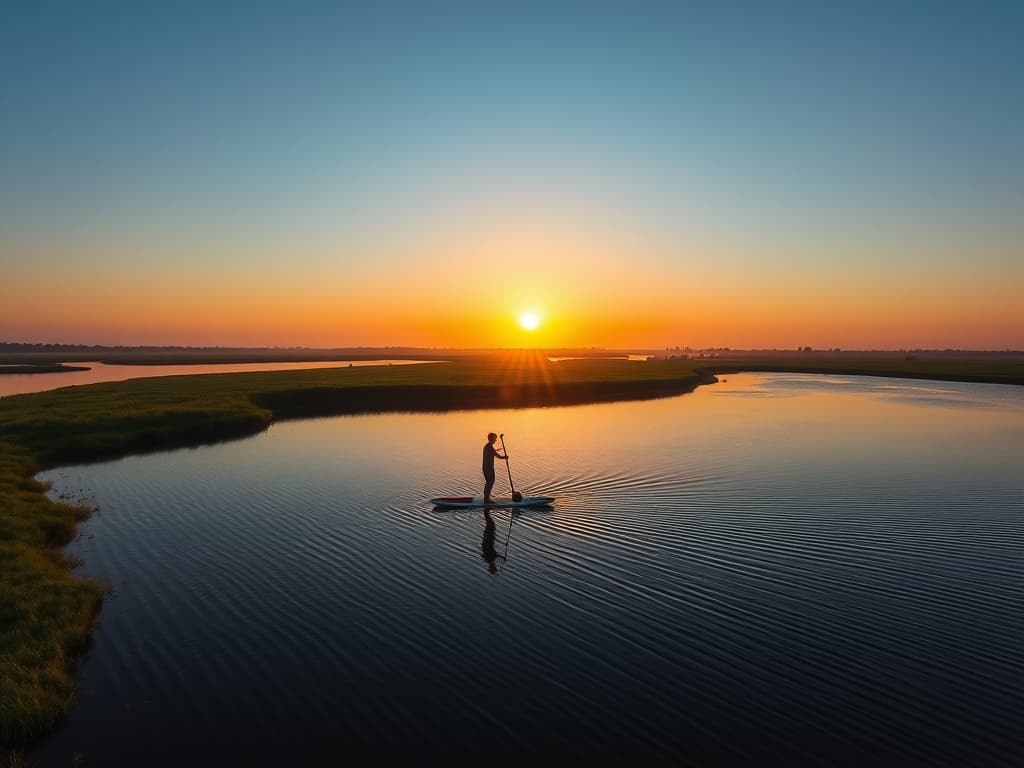 Suppen op de Nieuwkoopse Plassen bij zonsondergang